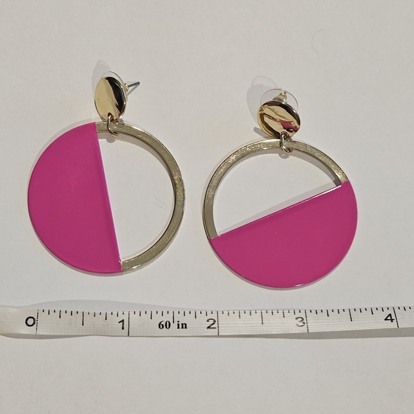 NEW Nine West Pink Gold Earrings 80s Y2K Retro Colorblock Geometric Statement - Picture 6 of 6